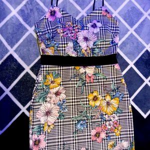 Black and White Checkers and Pastel Floral Mini Dress